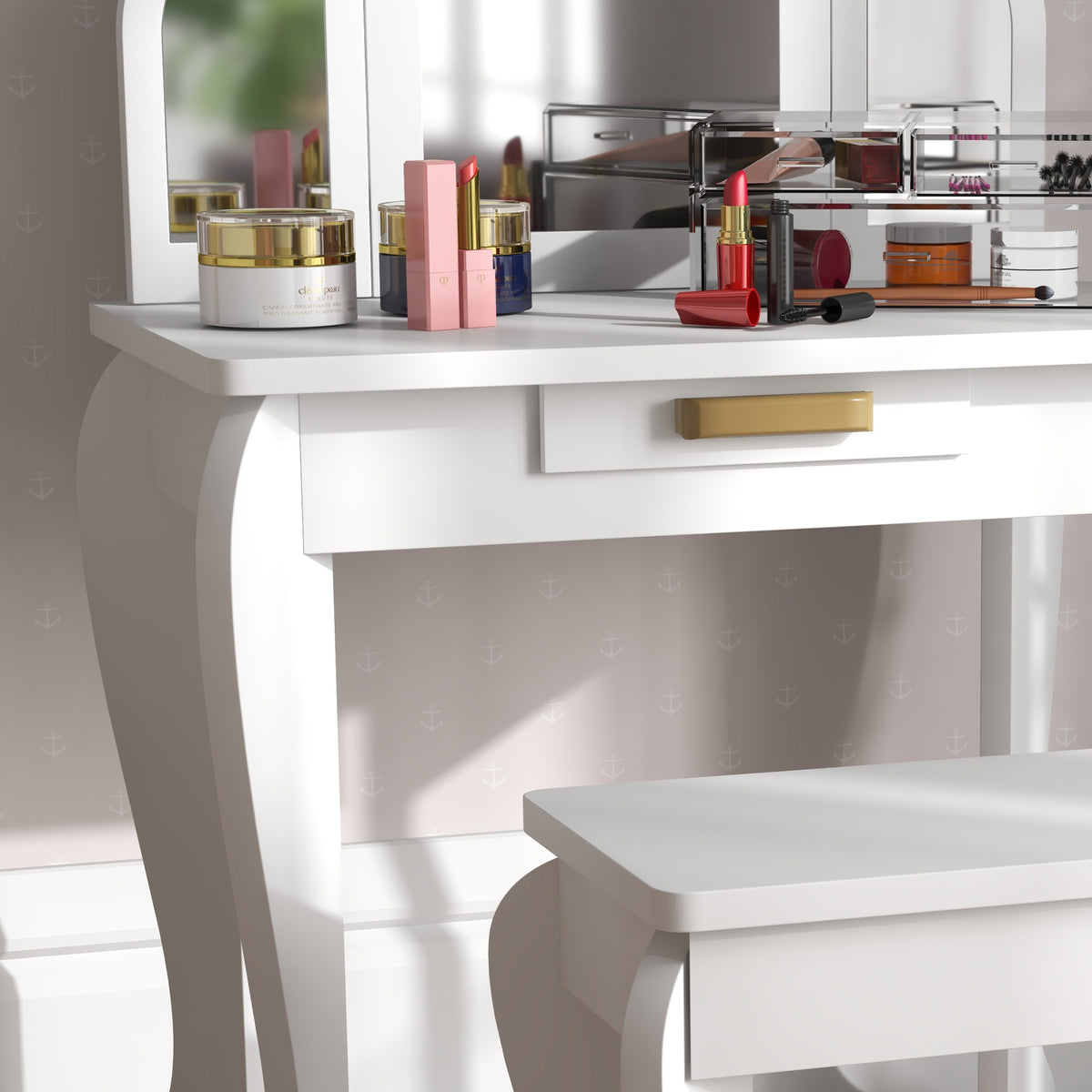 Kids Dressing Table Set Kids Vanity Set W/ Drawer, Mirror | White