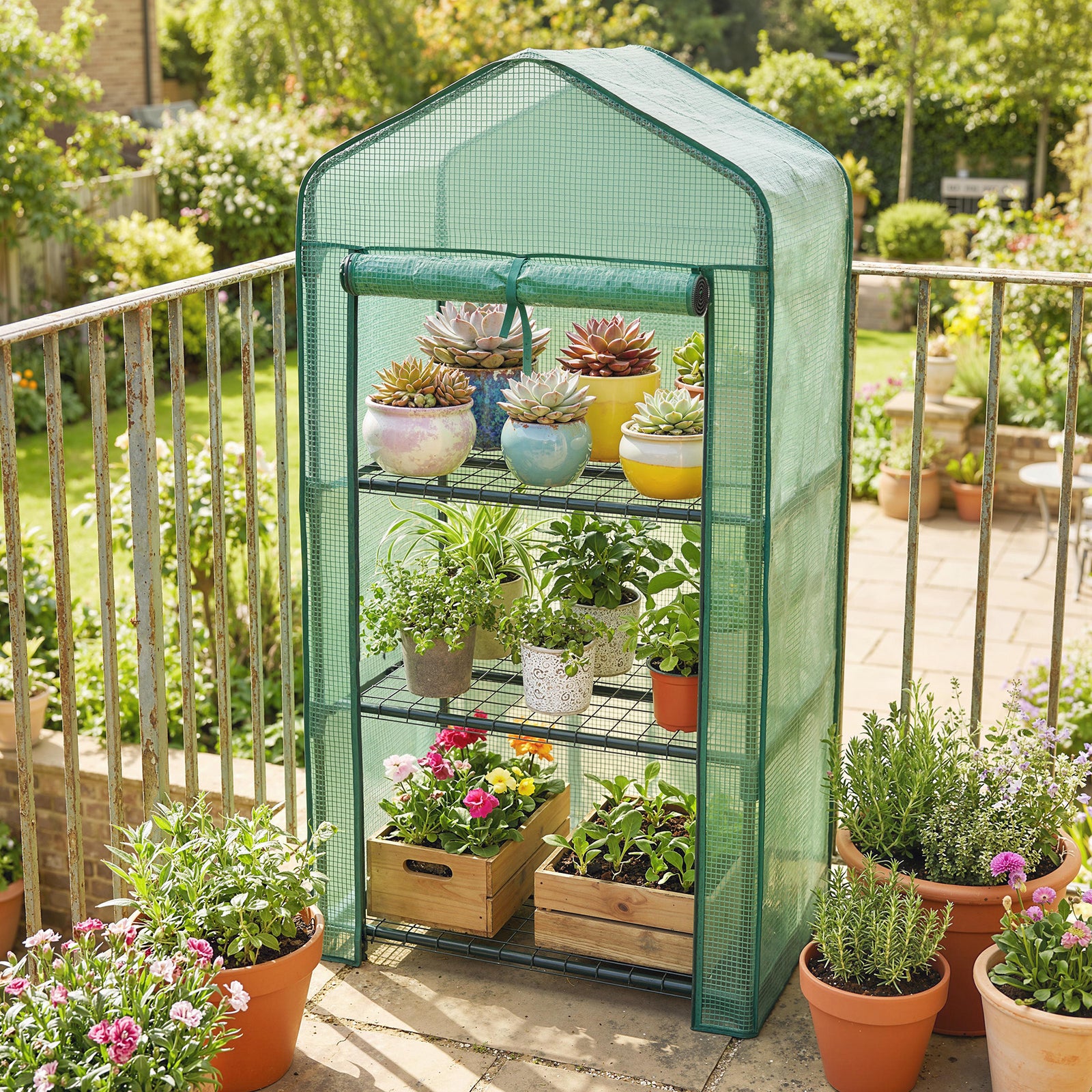Outsunny Portable Mini Greenhouse With Roll-up Door And Wire Shelves, Green