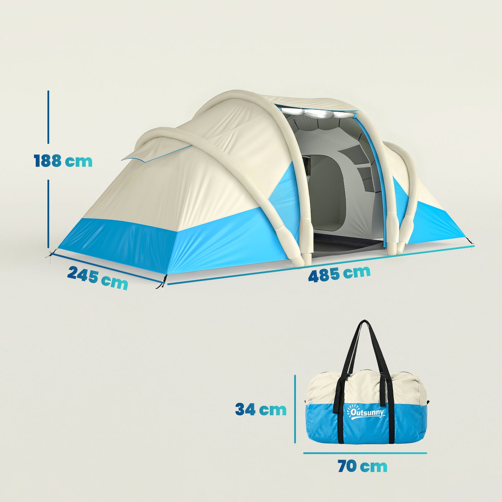 Inflatable Tent 3000mm Waterproof For 4 Person | Sky Blue