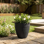 36cm Tall Round Ribbed Effect Black Rubber Planters - Indoor Outdoor Planter | Set-of-1