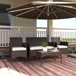 4 Piece Rattan Garden Furniture Sofa Set With Cushions | Brown