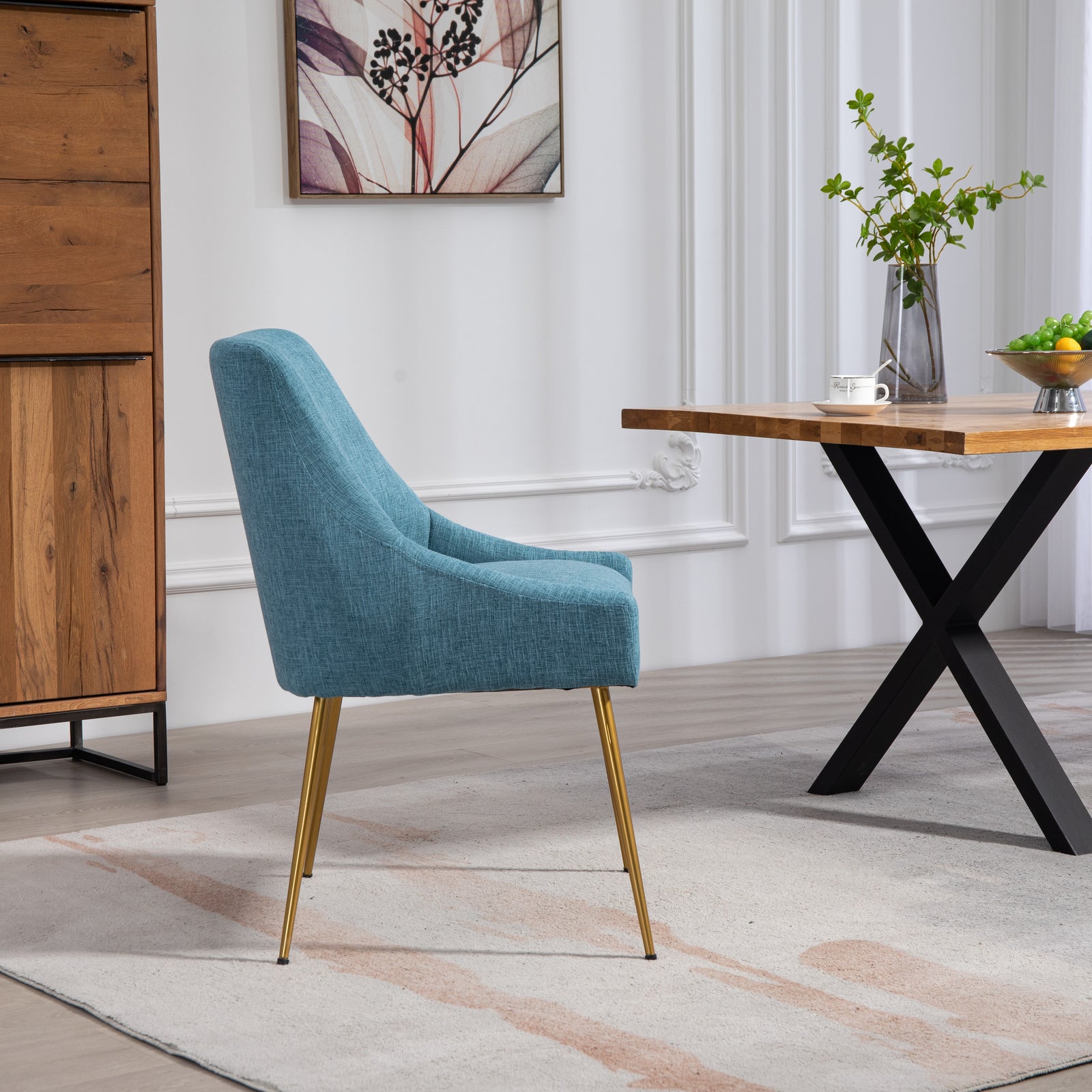 Set Of 2 Lograto Fabric Dining Chairs | Teal