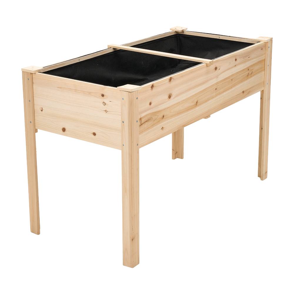Raised Garden Bed With Optional Non-woven Liner, Fir Wood Elevated Planter Box With Drainage Holes | Natural