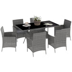 Rattan Dining Set For 6 With Cushions, Glass Top Table