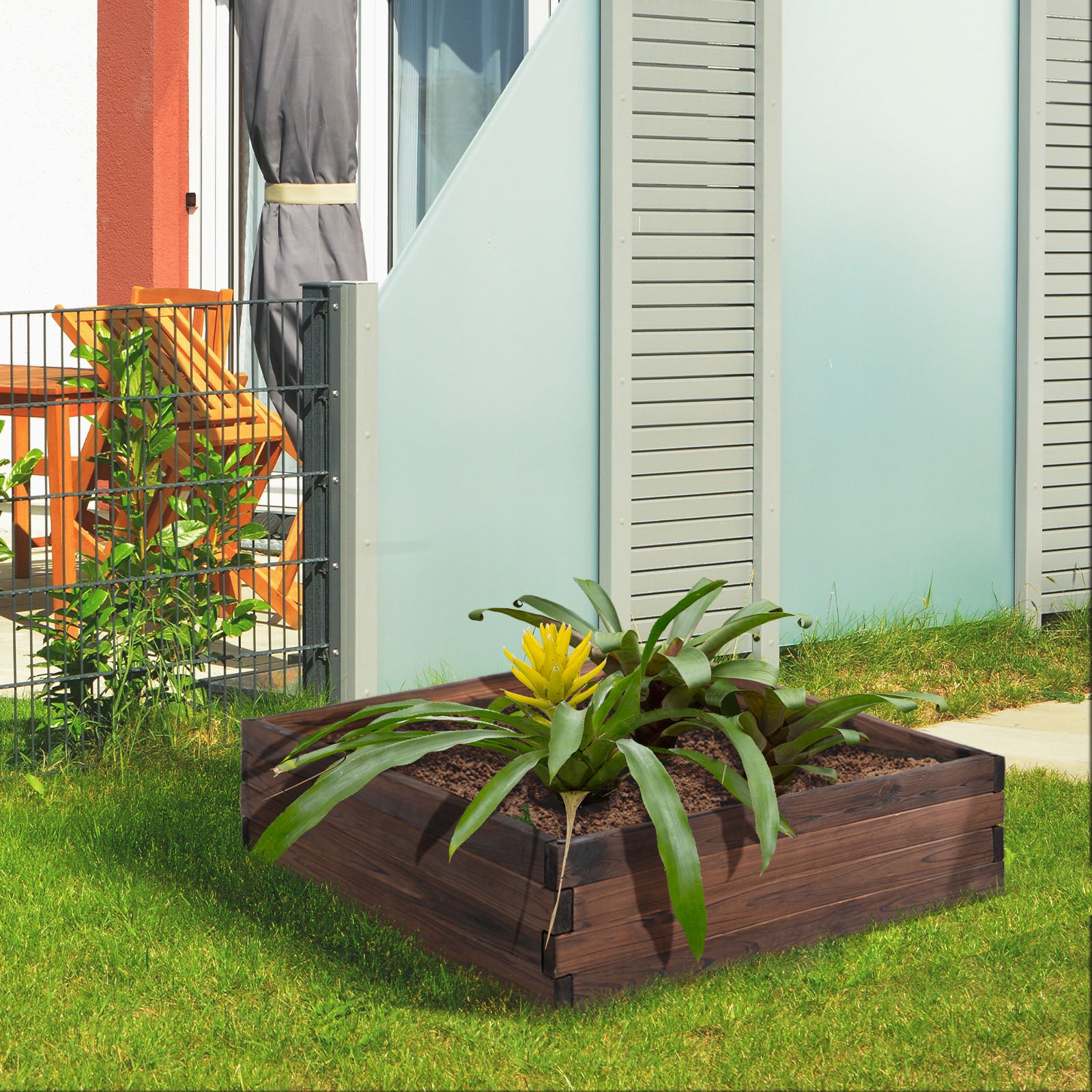 128l Garden Wooden Raised Bed Planter 80x80x22.5cm