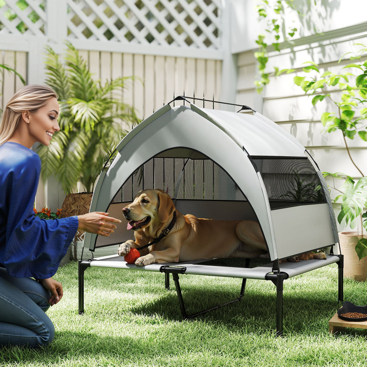Pawhut Portable Elevated Dog Bed With Removable Canopy, 92 X 75 X 85 Cm