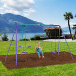Metal 2 Swings & Seesaw Set Height Adjustable Outdoor Play Set | Purple