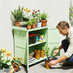 Wooden Garden Storage Shed Hinged Roof & Shelf Light Green