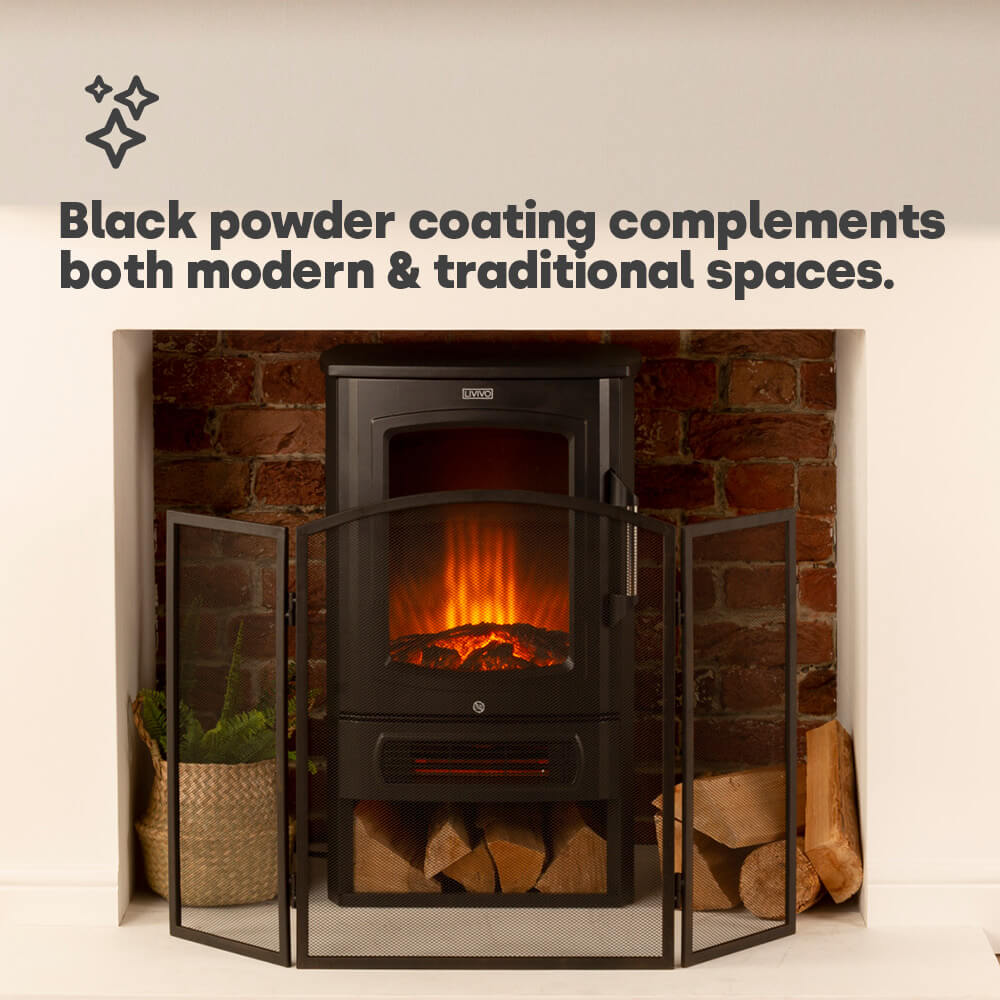 Livivo 3 Panel Fire Screen Folding Black Steel Mesh Protector For Home