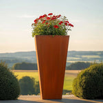 Corten Steel Tall Tapered Square Planter - Pre-rusted | 30cm x 30cm x 70cm | Brown