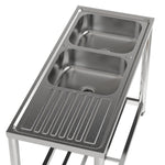 120cm W X 50cm D X 80cm H Stainless Steel 2 Compartments Commercial Sink With Drainboard