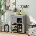 Rolling Kitchen Island Trolley Storage Cart W/ Rubberwood Top, Grey
