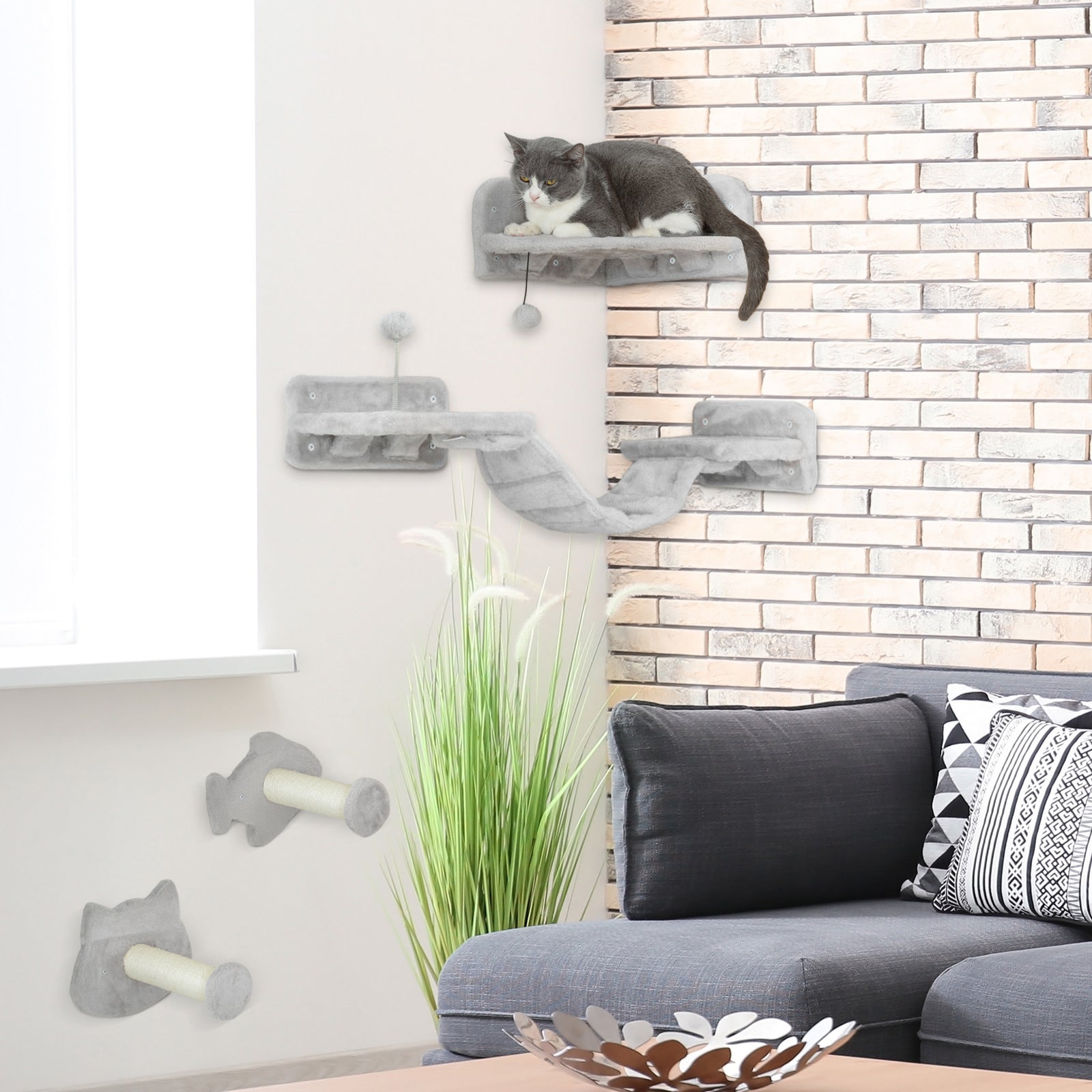 4pcs Cat Wall Shelves With Steps, Ladder, Jumping Platforms