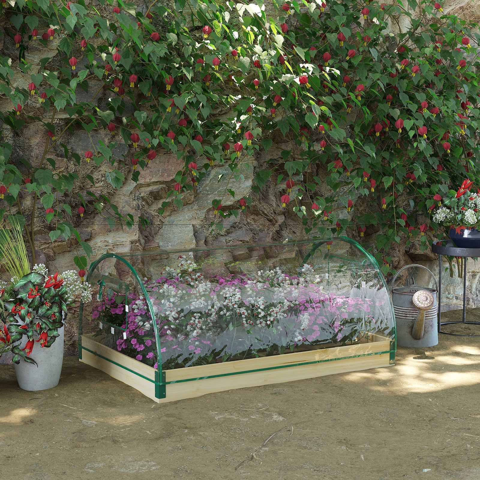 Wooden Raised Bed With Mini Greenhouse