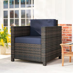Rattan Garden Armchair, Cushioned Single Rattan Chair | Blue