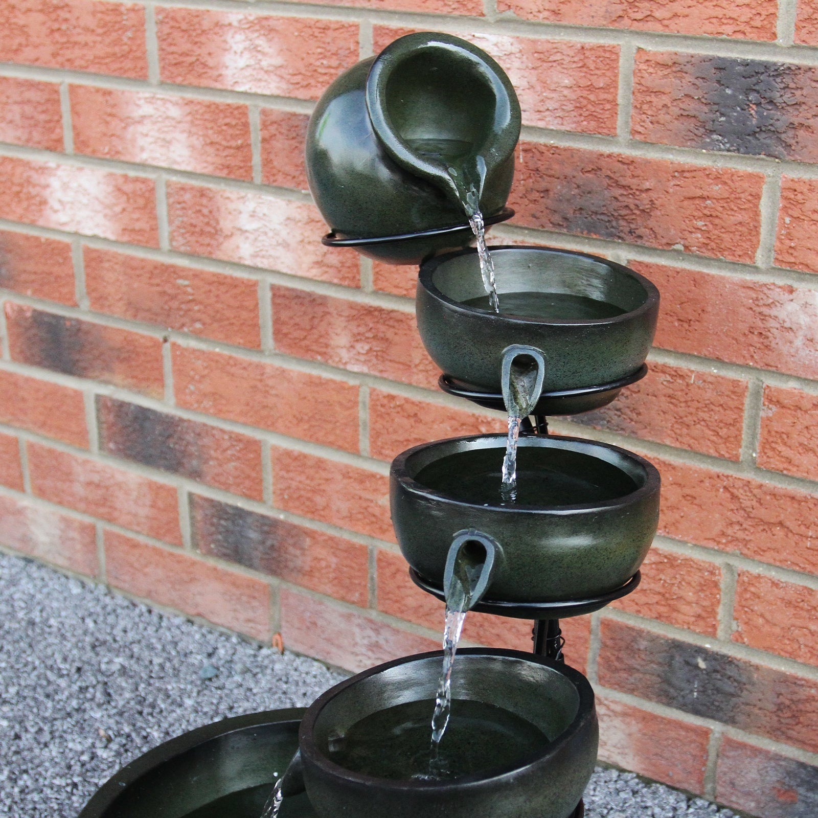 4 Tier Spilling Bowls Water Feature | Green