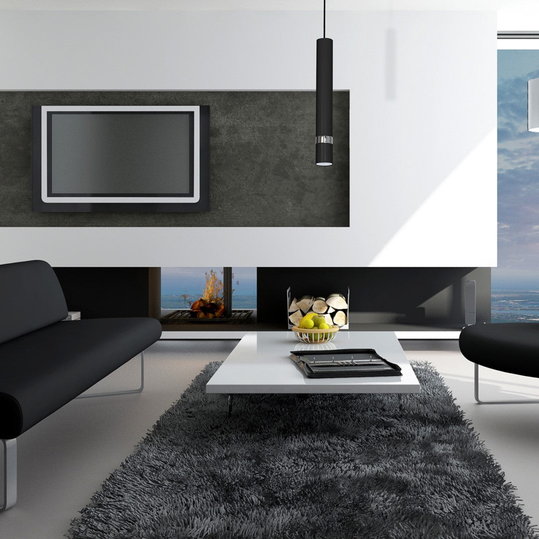 Joker Contemporary Pendant Lamp 1xgu10 Hand Made Cylindrical Style Light Finished In Matt Black With Chrome Detail