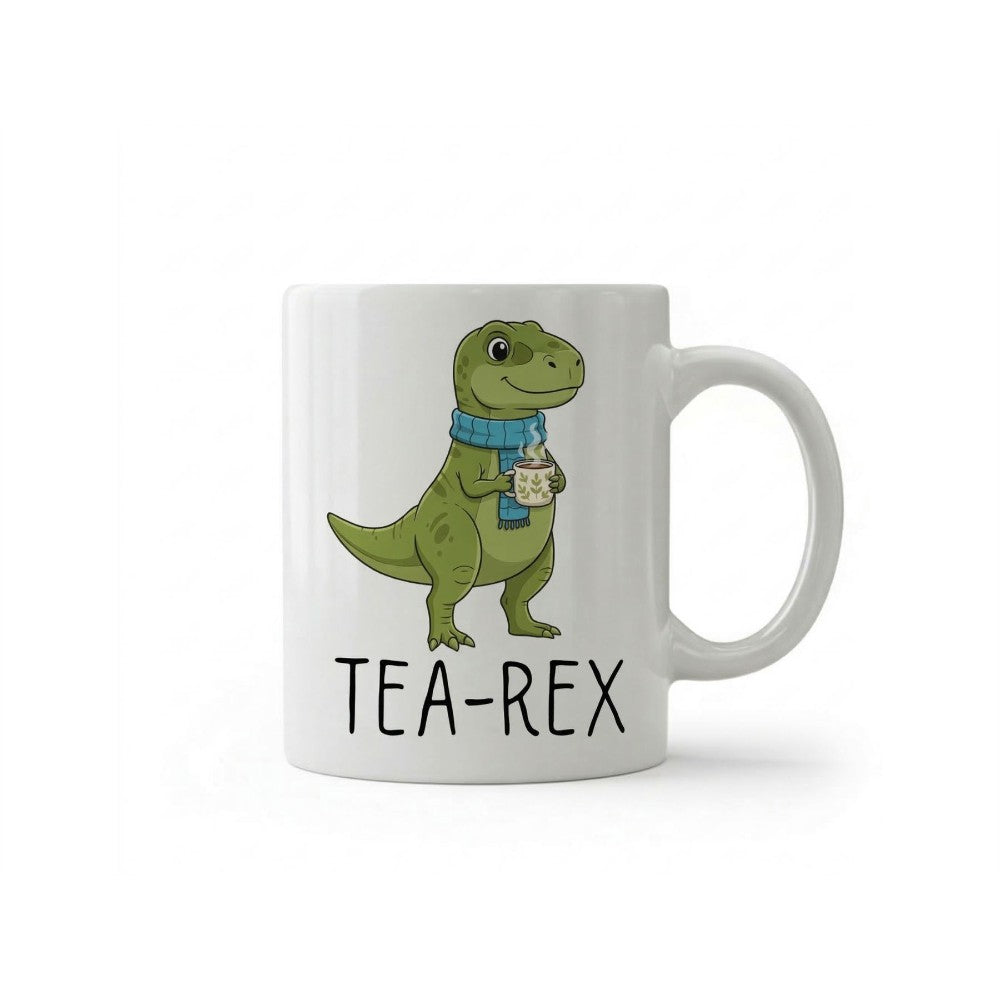 Dyzi Tea-rex Quote Ceramic Coffee Mug White Dinosaur Fun Design