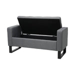 Grey Linen Storage Bench – Upholstered Entryway Seat With Hidden Storage, 128 X 51 X 60 Cm