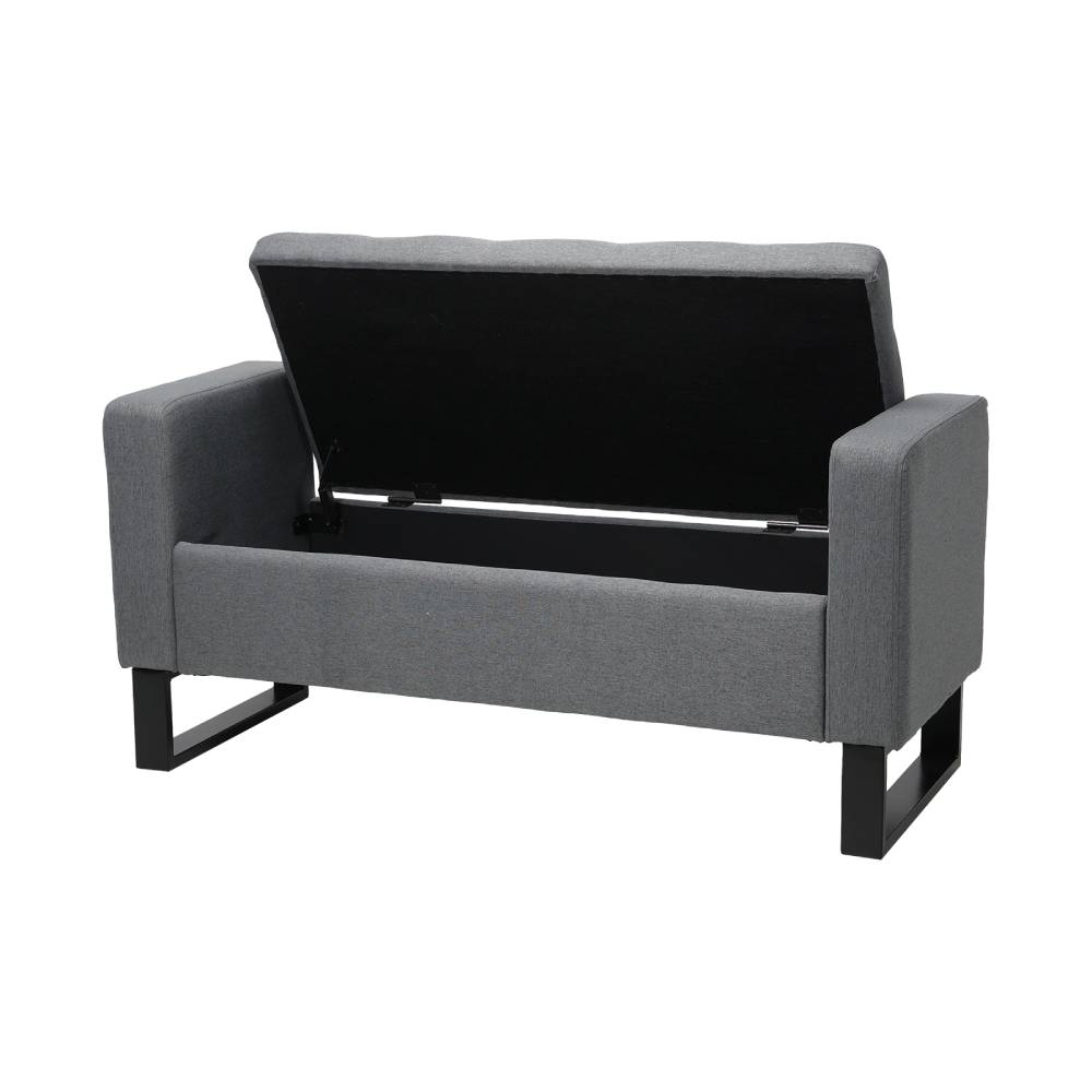 Grey Linen Storage Bench – Upholstered Entryway Seat With Hidden Storage, 128 X 51 X 60 Cm