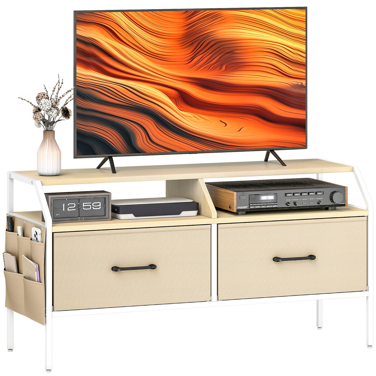 Tv Stand Cabinet With 2 Foldable Drawers | Natural