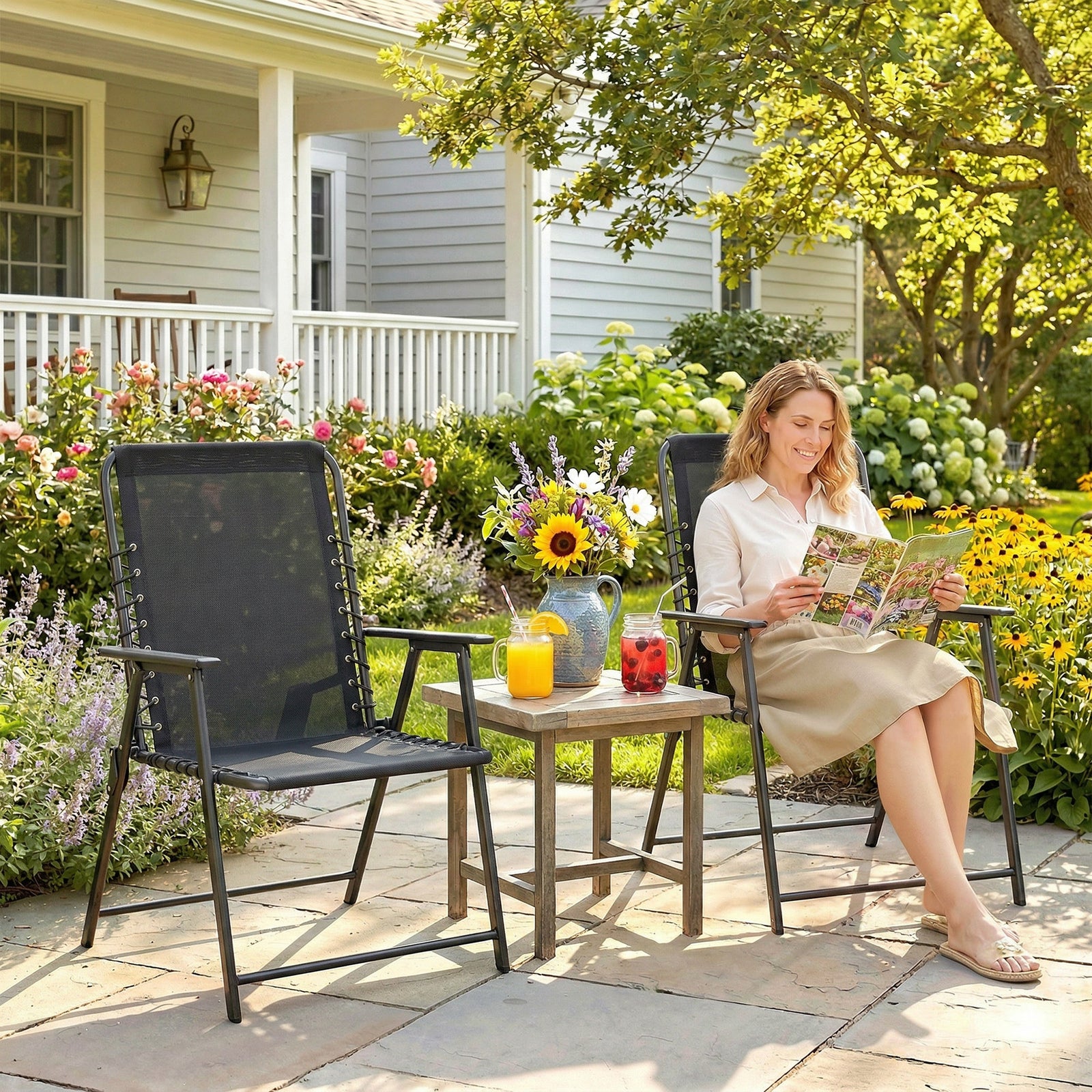 Folding Garden Chairs, Outdoor Chairs Set | Set-of-2 | Black