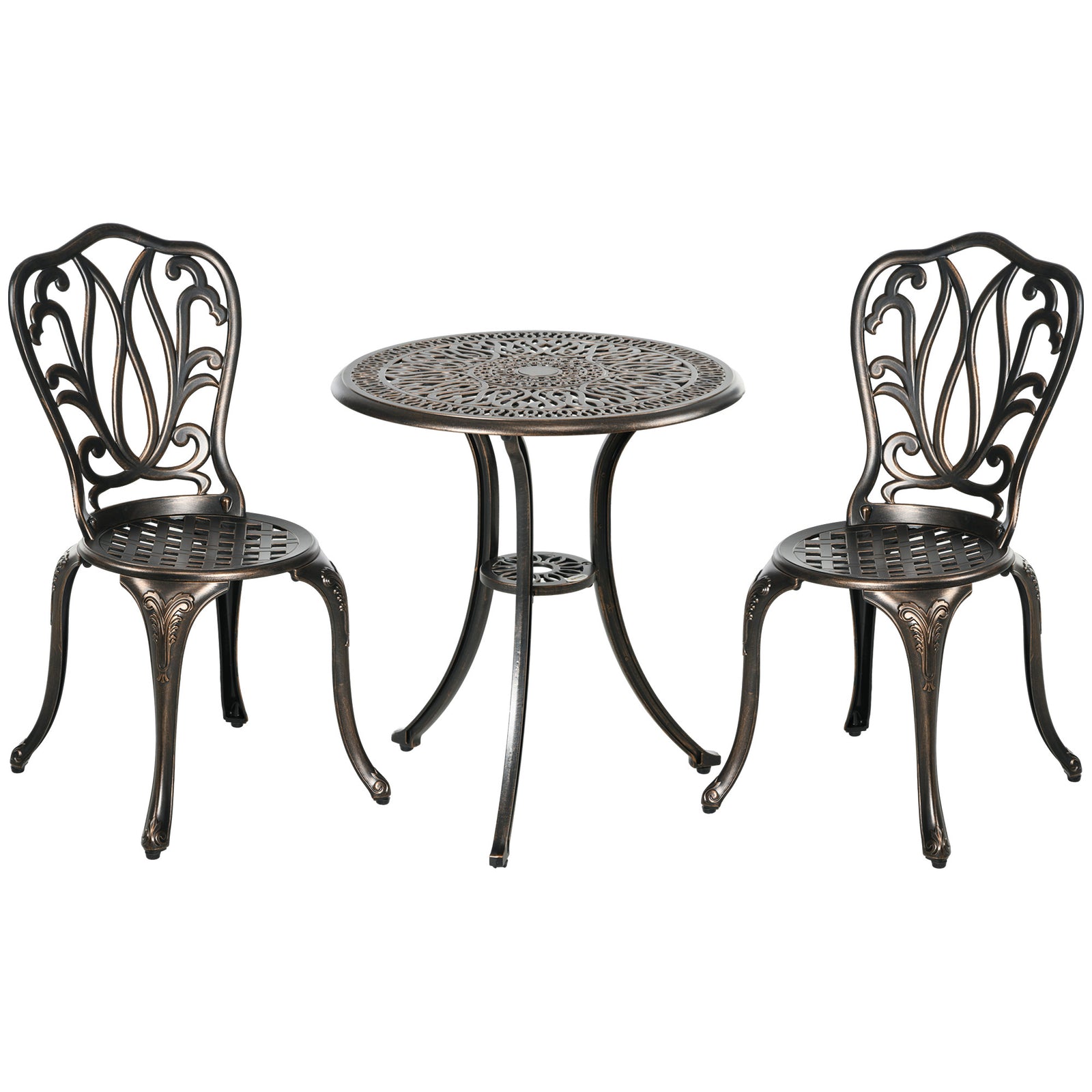Outsunny 3 Piece Patio Bistro Set Outdoor Table Set W/ Umbrella Hole