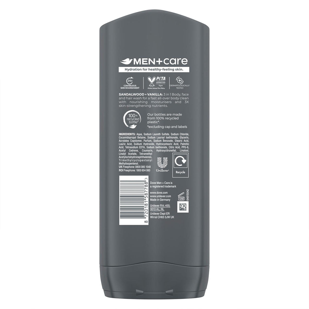 Men+care 3 In 1 Body, Face & Hair Wash Sandalwood + Vanilla 400ml, 3 Pack | Set of 3