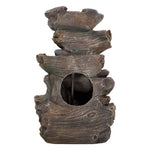 Tiered Wooden-effect Water Fountain With Warm Led – Solar Outdoor Garden Decor