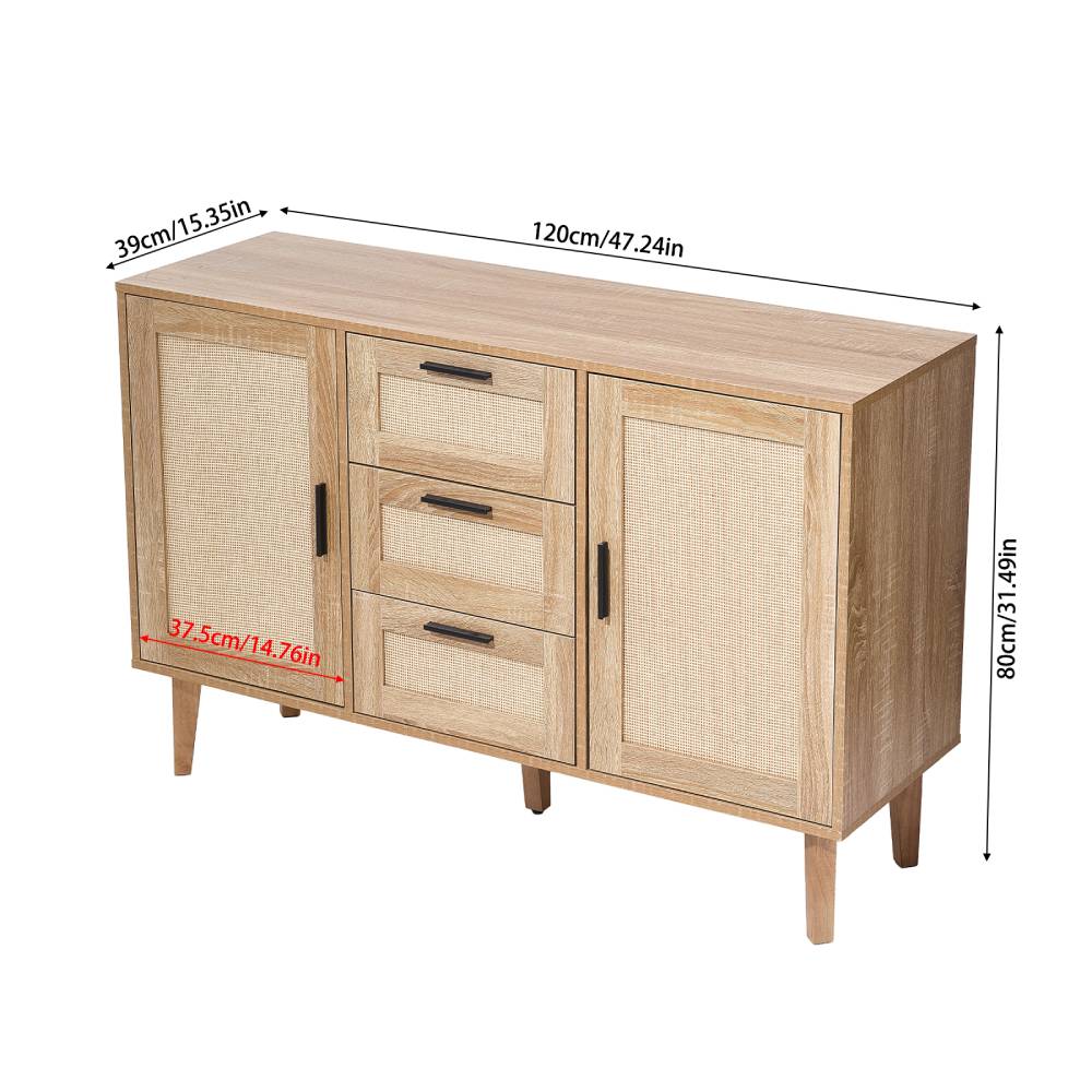 Wooden Sideboard Storage Cabinet With 3 Drawers