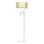 Marshall Hand Made Designer Floor Lamp In Matt White Metal And Natural Rattan Coloured Fabric