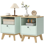 HOMCOM Modern Nightstand Set Of 2, Bedside Table With Drawer And Open Shelf