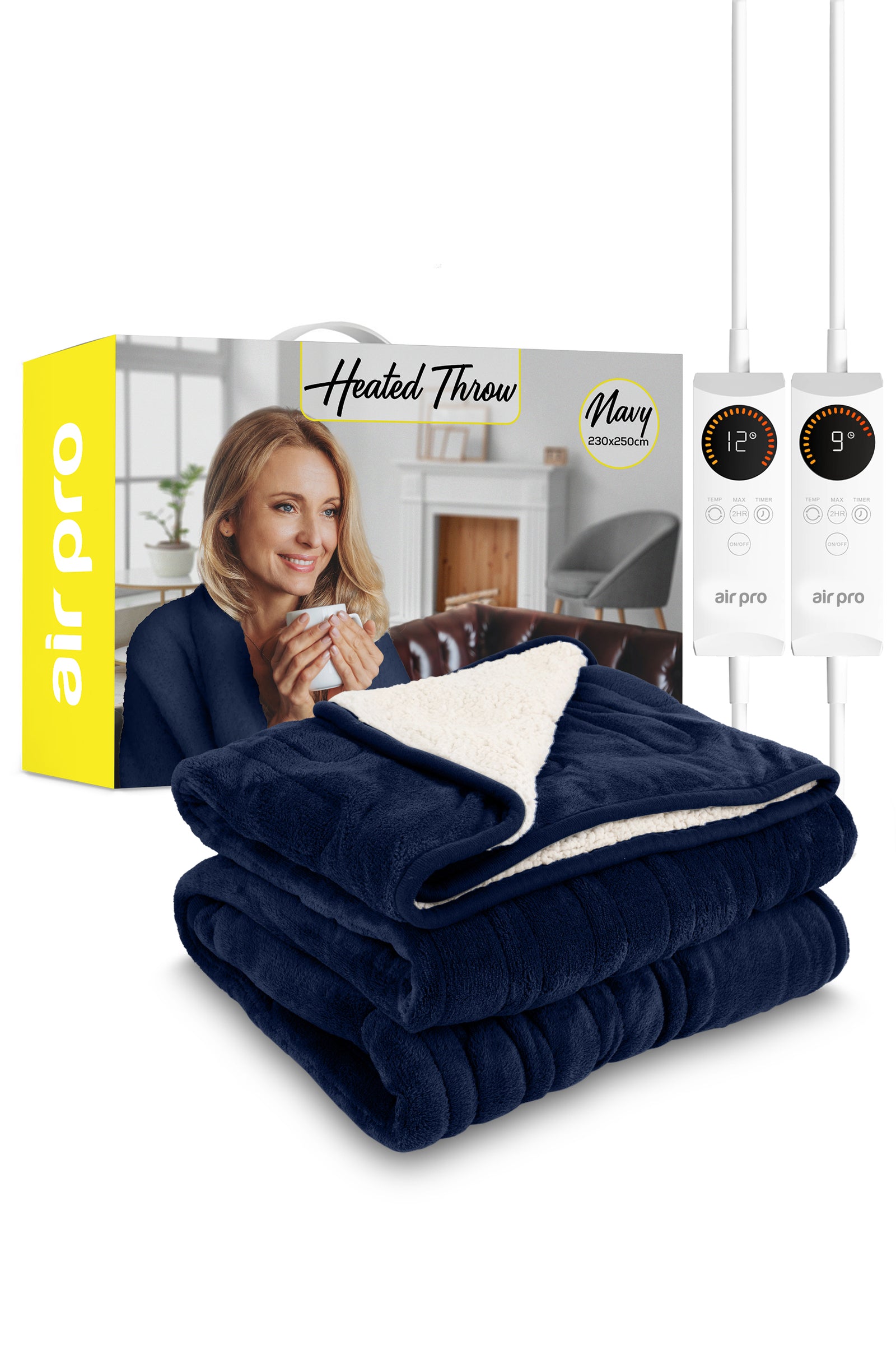 Heated Electric Blanket With Digital Controller, 6 Heat Settings | King | Navy Blue