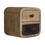 Solid Wood Extra Mini Curved Oak-ish Bedside With Open Slot