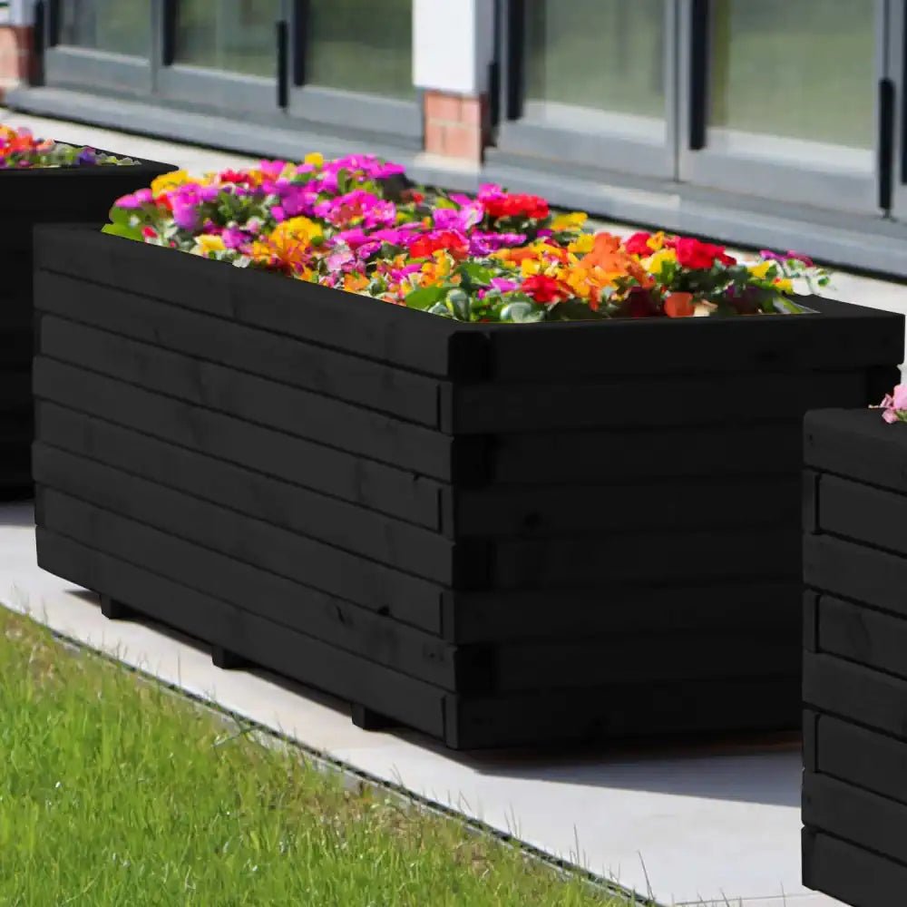 Pine Wooden Trough Planter With Feet | 120cm x 42cm x 38cm | Matte Black