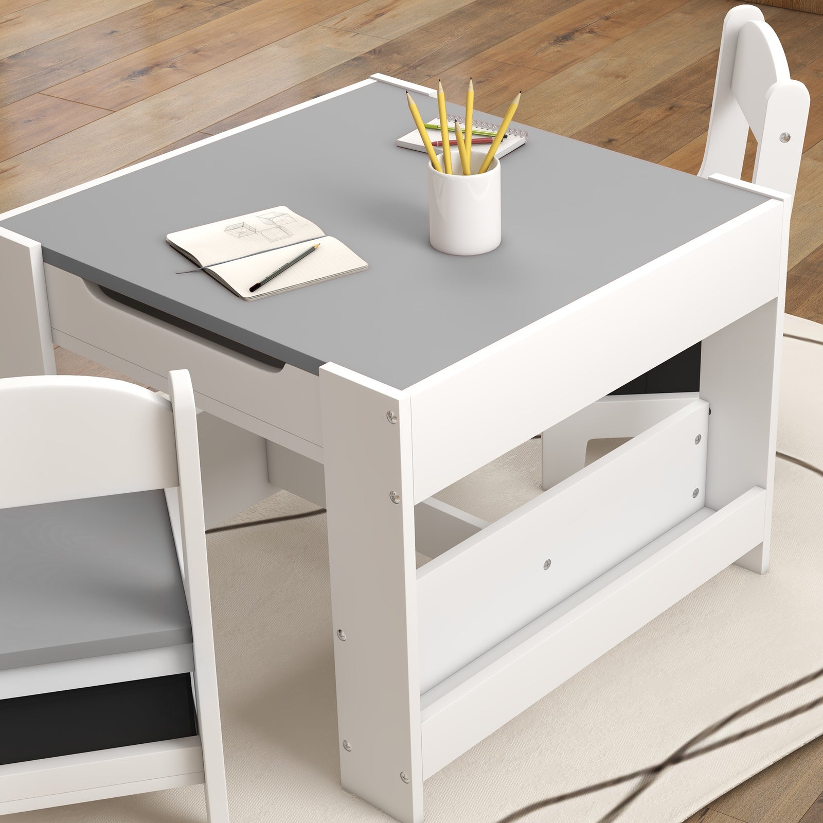 3pcs Kids Table And Chair Set For Nursery, Playroom, Classroom | Grey