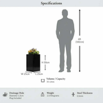 Zinc Galvanised Tall Square Planter | 25cm x 25cm x 50cm | Glossy Black