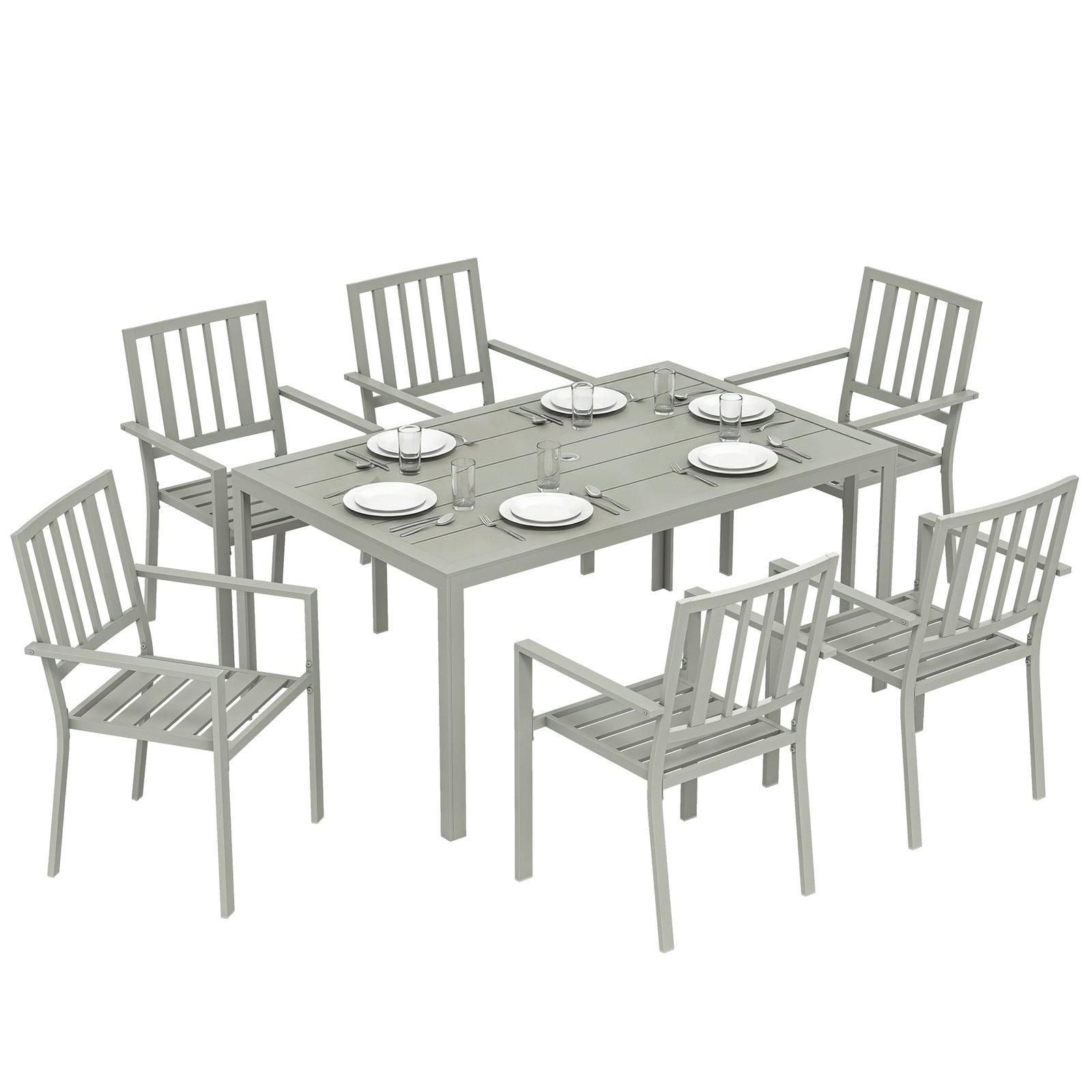 7 Pieces Garden Furniture Set With Stackable Chairs | Light Grey