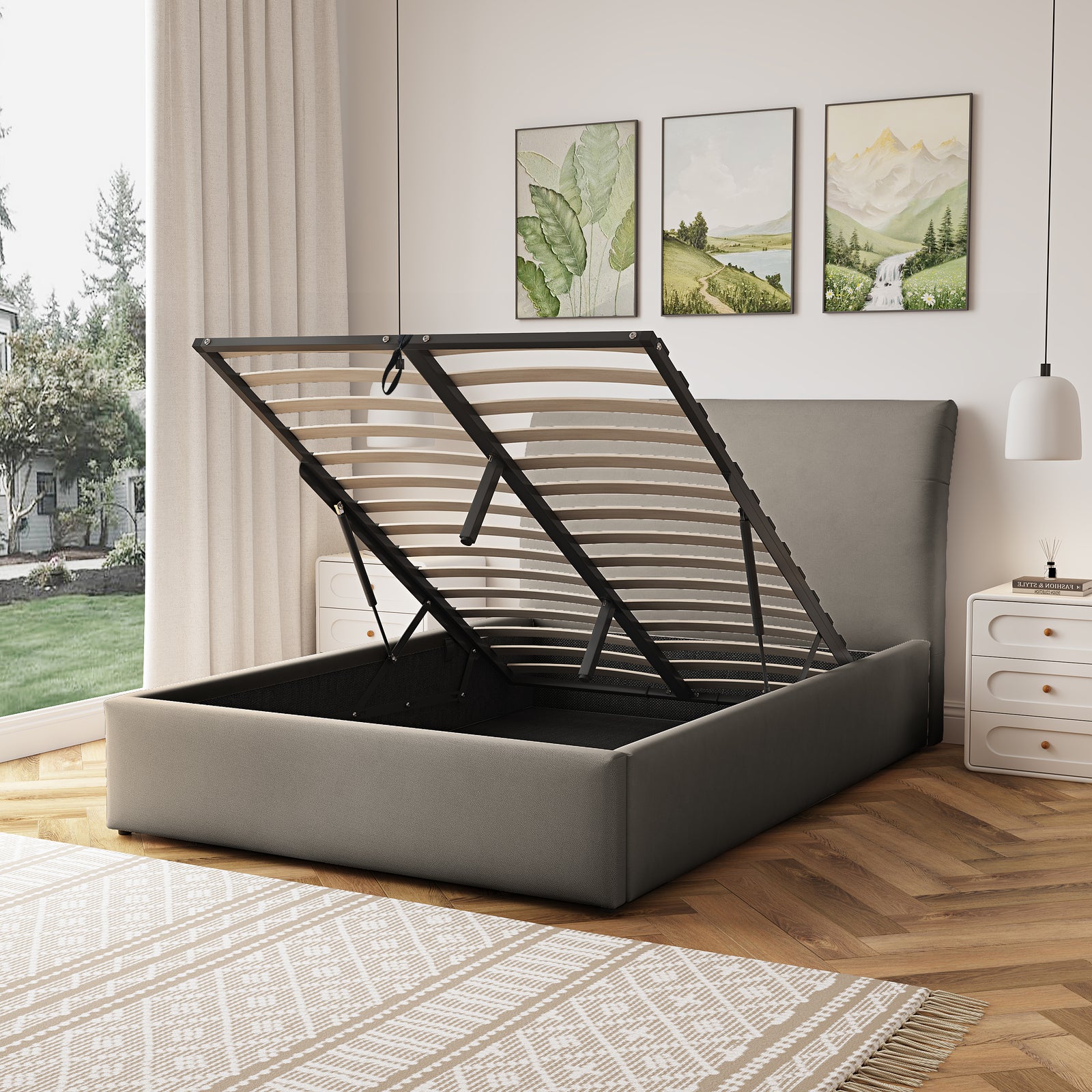 Bethany Fabric Ottoman Bed Frame | Double | Light Brown