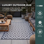 Luxury Outdoor Rug Waterproof Reversible For Garden Patio 100% Recycled, Grey Zoe Geometric | 180cm x 270cm | Grey