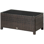 Garden Rattan Side Table,wicker Coffee Desk, Glass Top | Brown