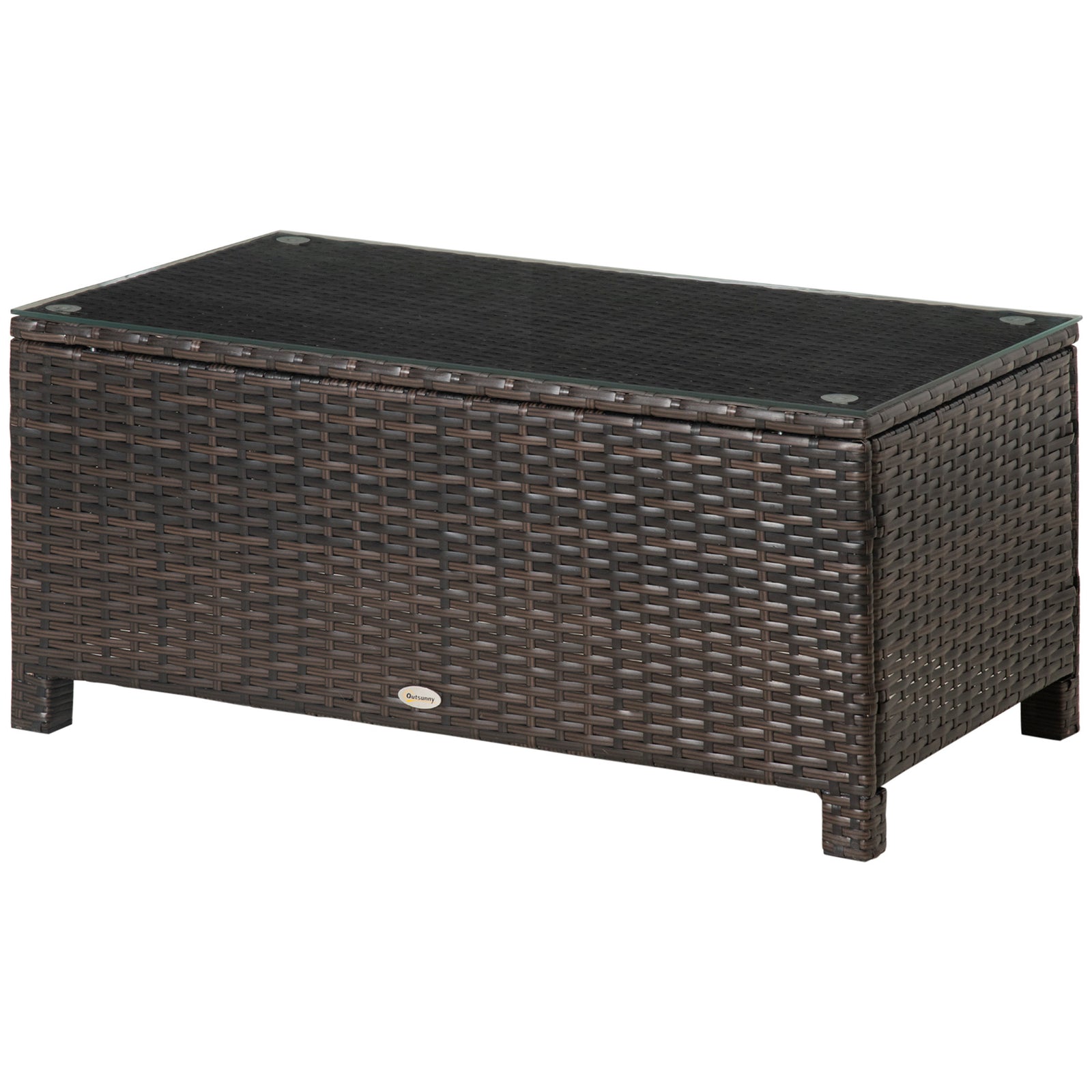 Garden Rattan Side Table,wicker Coffee Desk, Glass Top | Brown