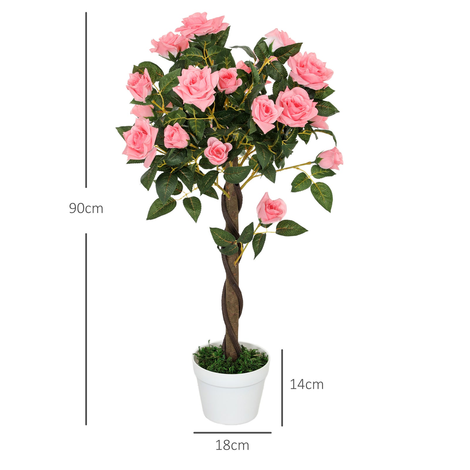 90cm Artificial Rose Tree Fake Decorative Plant | Set of 2 | Pink