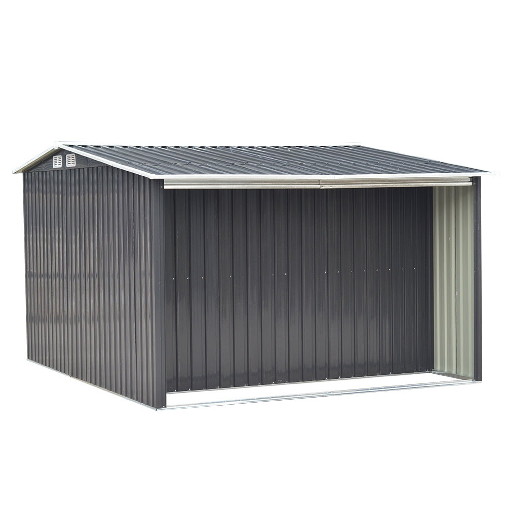 10.8 X 8.5ft Outdoor Garden Metal Storage Shed With Log Rack Weather-resistant Tool Firewood Storage