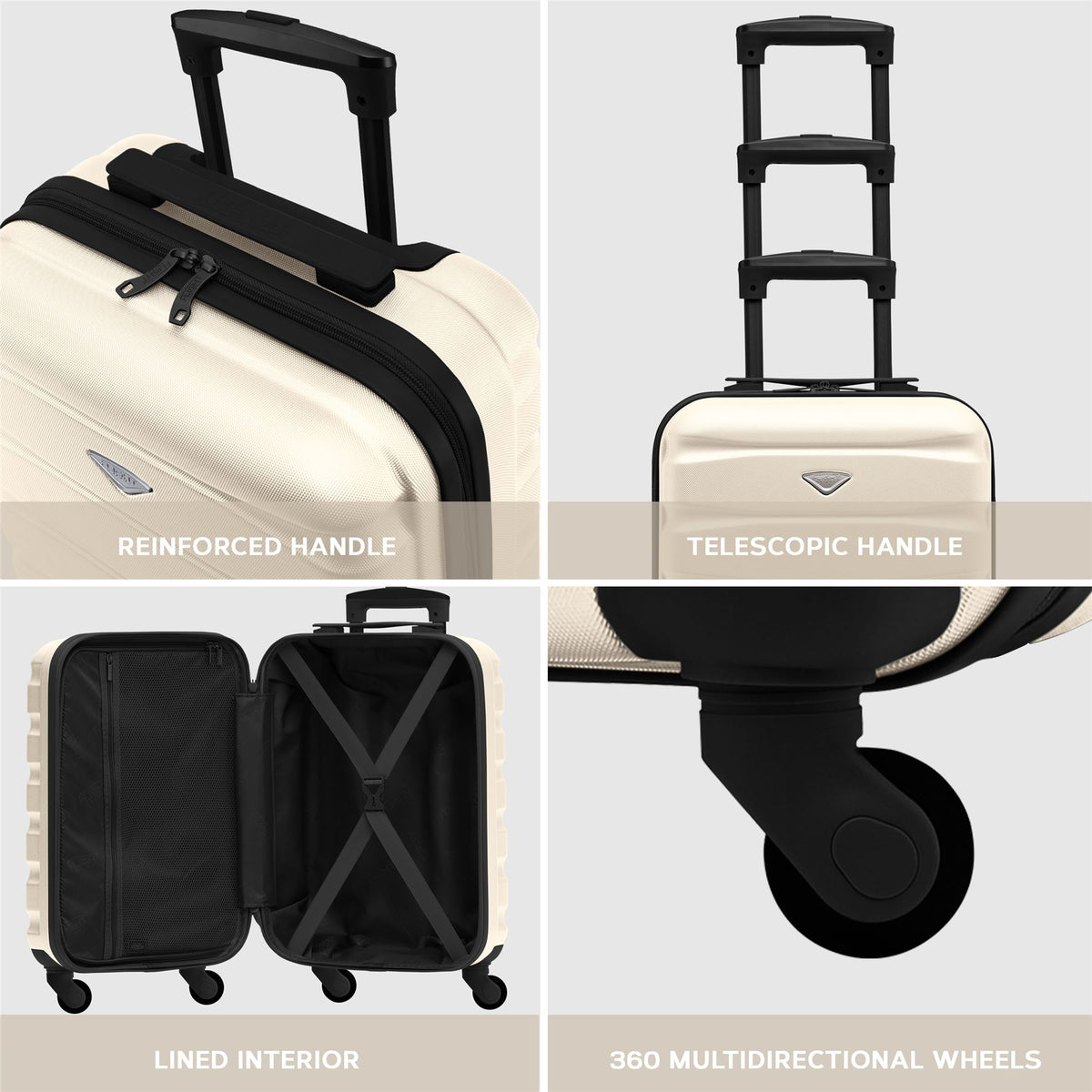 Set Of 3 Hard Shell Suitcase Cabin & Check In Cases With Tsa Lock - Overhead Cabin With Medium & Large Check-in Bag | Set of 3 | Cream & Black