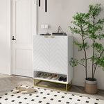 Shoe Cabinet With 2 Chevron Doors, Adjustable Shelf 12 Pairs