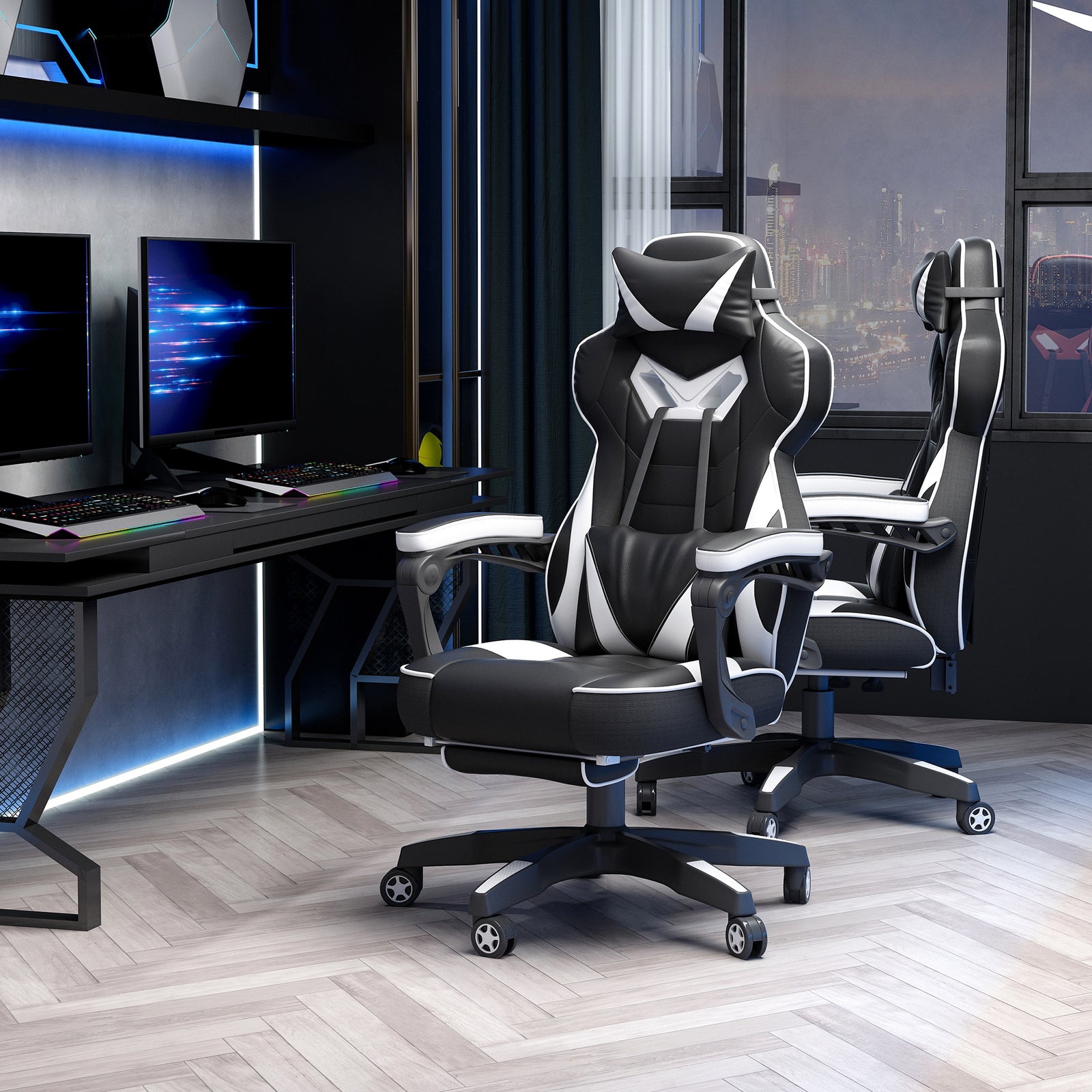 Gaming Chair Reclining W/ Footrest | White