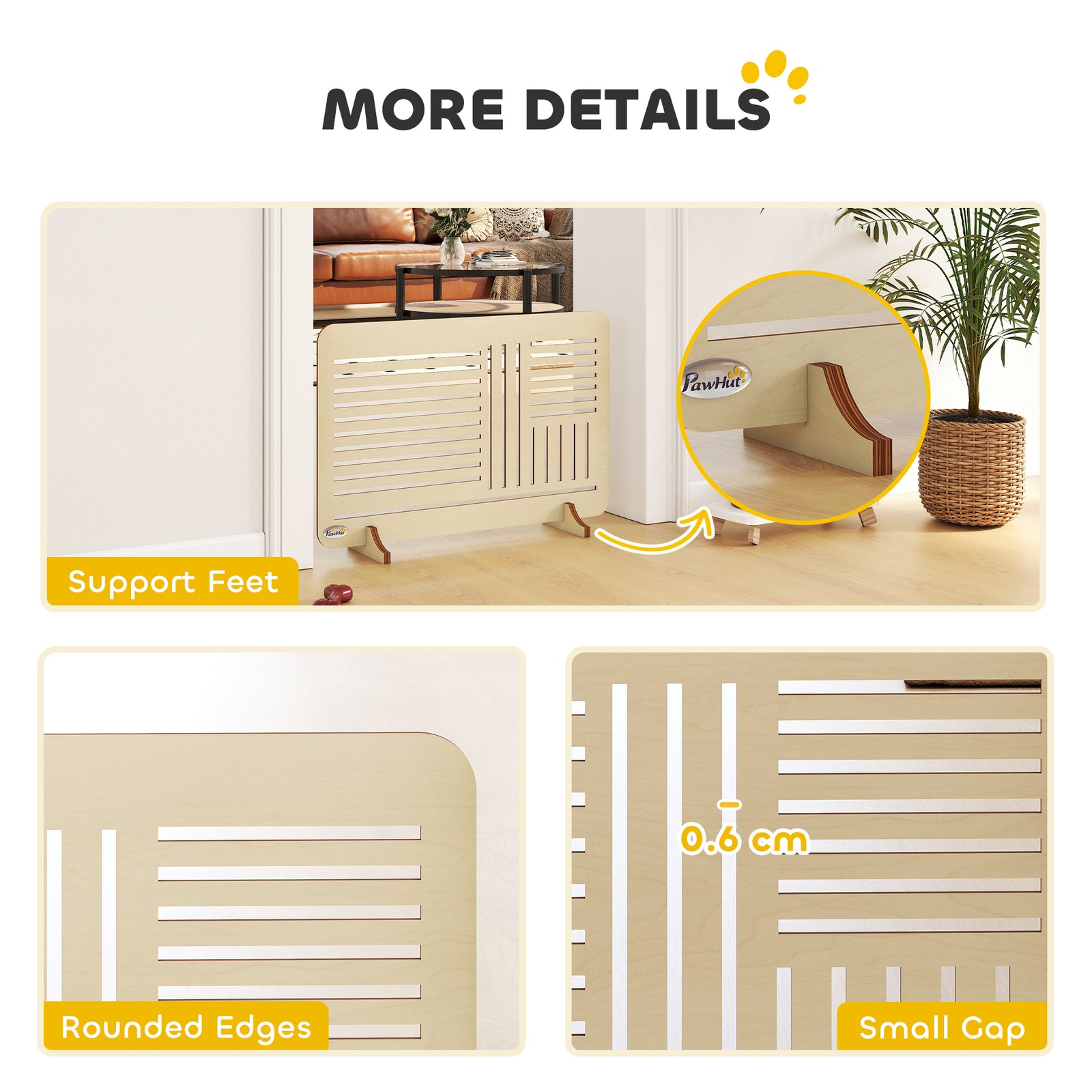Freestanding Pet Gate For Small Dogs, 75 X 51 Cm, Natural