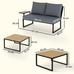 4 Seater Metal Garden Furniture Sofa Set, Nesting Tables, Teak