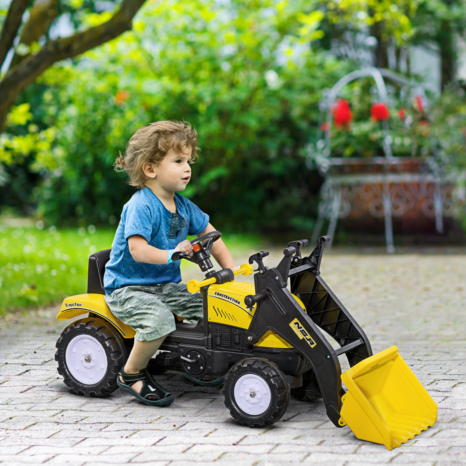 Pedal Go Kart Ride On Excavator W/ Front Loader Digger, Four Wheels Child